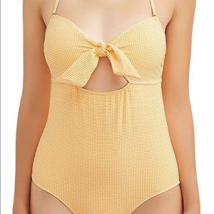 💃🏽Yellow check bunny tie swimsuit